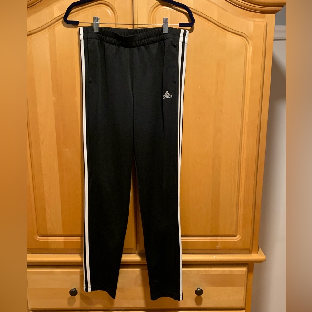 Adidas Women’s Black Joggers with White Stripes